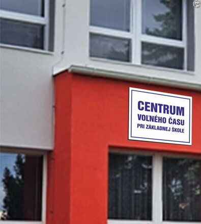 Tabuľa na označenie školy – CENTRUM VOLNÉHO ČASU (70 × 50 cm / 85 × 60 cm) | Premium